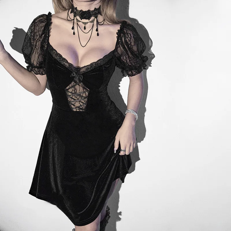 Black Velvet & Lace Puff Sleeves V Neck Goth Victorian Summer Dress Harajuku Vintage Clothes Fashion Women Sexy Dresses 2022
Black Velvet & Lace Puff Sleeves V Neck Goth Victorian Summer Dress Harajuku Vintage Clothes Fashion Women Sexy Dresses 2022