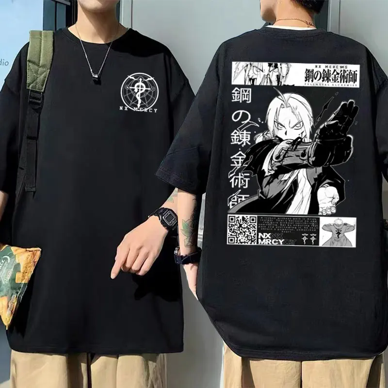 

Japanese Anime Fullmetal Alchemist Graphic Print T Shirt Men Women Black Harajuku Tshirt Edward Elric Manga 90s Vintage T-shirt