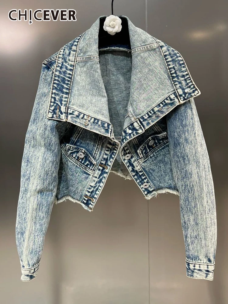 CHICEVER Autumn Fashion Denim Jackets For Women Lapel Long Sleeve Patchwork Pockets Vintage Denim Jacket Female Clothing Style
CHICEVER Autumn Fashion Denim Jackets For Women Lapel Long Sleeve Patchwork Pockets Vintage Denim Jacket Female Clothing Style