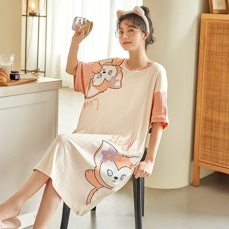 Summer New Creative Cartoon Print Nightdress Women Nightgowns Short Sleeve Cotton Sleepwear Female Large Size Loose Nightwear
Summer New Creative Cartoon Print Nightdress Women Nightgowns Short Sleeve Cotton Sleepwear Female Large Size Loose Nightwear