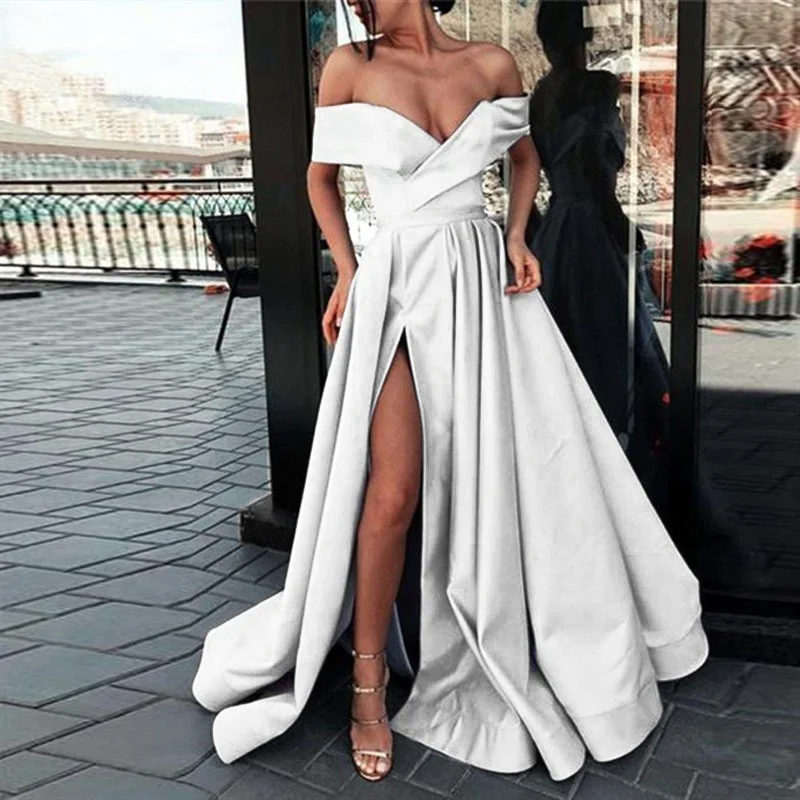 Elegant Strapless Solid Club Party Dress Sexy Off Shoulder Backless Slit Maxi Dress Summer Women Short Sleeve Boho Long Dresses 
Elegant Strapless Solid Club Party Dress Sexy Off Shoulder Backless Slit Maxi Dress Summer Women Short Sleeve Boho Long Dresses