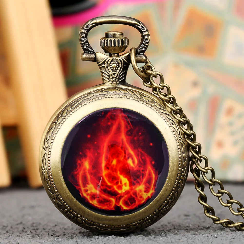 

The Last Airbender Mythology Fire Dome Necklace Medium Size Pocket Watch Pendant Chain Steampunk Anime Clock Vintage Watches Men