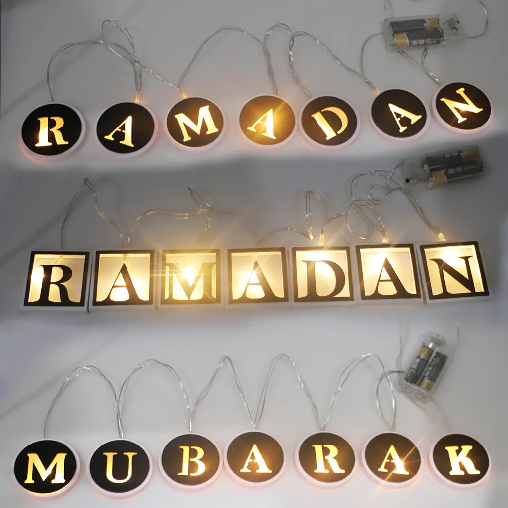 2022 Eid Mubarak Луна слова светодиодные лампы Декор Мусульманский Исламский фестиваль