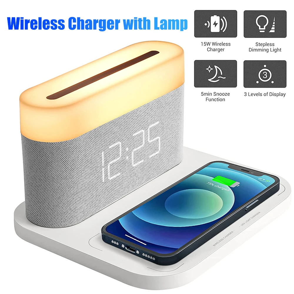 3 in 1 Smart 15W Wireless Charger Mobile Phone Charger 3-level Digital Rechargeable Desk Night Light/Alarm Clock 1200mAh Battery 
3 in 1 Smart 15W Wireless Charger Mobile Phone Charger 3-level Digital Rechargeable Desk Night Light/Alarm Clock 1200mAh Battery