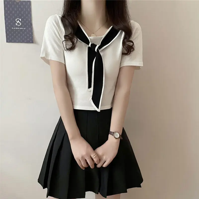 Yasuk Summer Fashion Women's Casual T-Shirt Female Pullover Solid Patchwork Top Fake Two Piece Shawl Suit Student Gentle Knitted
Yasuk Summer Fashion Women's Casual T-Shirt Female Pullover Solid Patchwork Top Fake Two Piece Shawl Suit Student Gentle Knitted