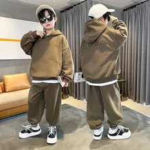 Autumn Junior Boys Casual Sweatshirt Suit Clothes Kids Embroidered Letters Hooded Top Long Pants 2 Piece Set 3-15Y Spring Trend