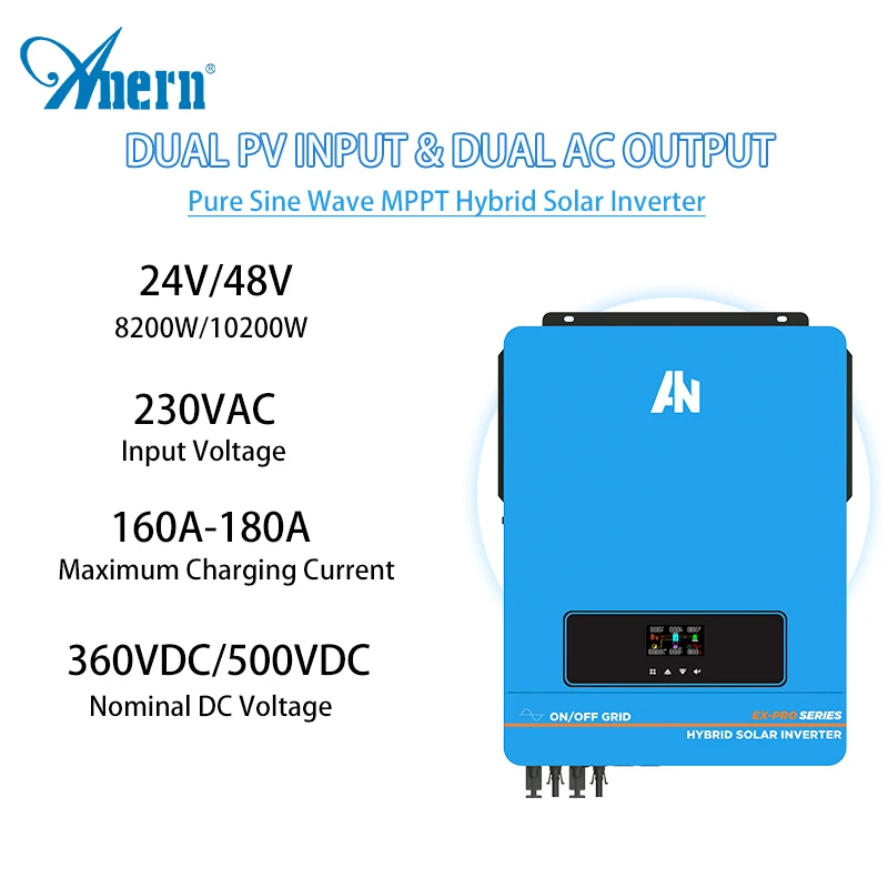 ANERN 10.2KW 8.2KW Hybrydowy Inwerter Solarny 48v Pure Sine Wave Inverter 60hz Build In 180A MPPT Charger 240v Max PV 500V
ANERN 10.2KW 8.2KW Hybrydowy Inwerter Solarny 48v Pure Sine Wave Inverter 60hz Build In 180A MPPT Charger 240v Max PV 500V