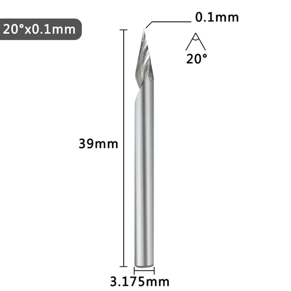 Engraving Bit 0.1/0.2/0.3mm Tip 20/30/45/60 Degrees 3D Carbide Cutting Edges No Burrs Wear-resistance Hardness
Engraving Bit 0.1/0.2/0.3mm Tip 20/30/45/60 Degrees 3D Carbide Cutting Edges No Burrs Wear-resistance Hardness