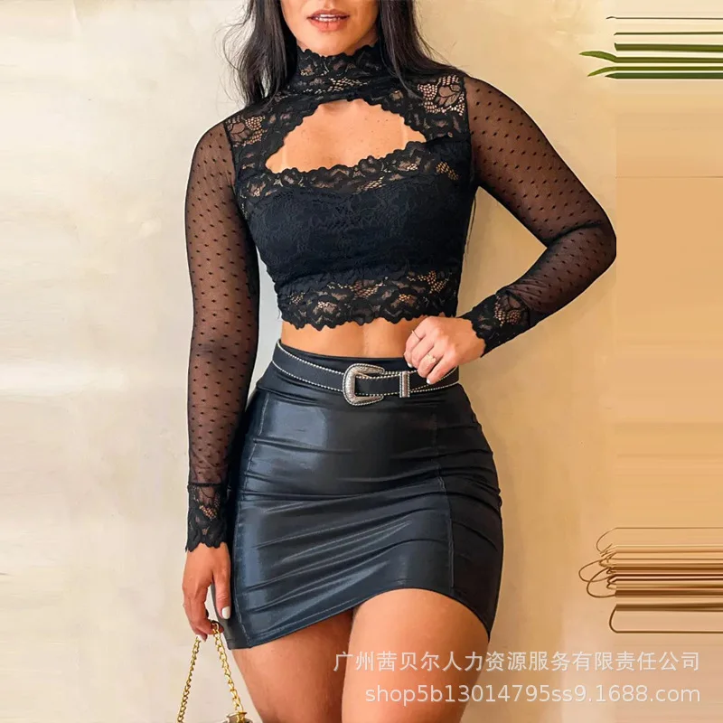 Women Sexy Lace Hollow Out Crop Top Shirt + PU Bodycon Skirt Two Piece Set Female Elegant Outfits Clothing Suit Streetwear
Women Sexy Lace Hollow Out Crop Top Shirt + PU Bodycon Skirt Two Piece Set Female Elegant Outfits Clothing Suit Streetwear