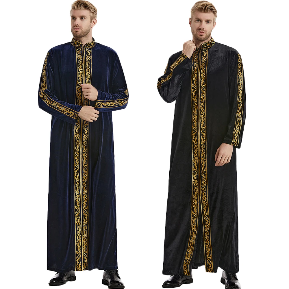 

Mens Saudi Jubba Thobe Muslim Islamic Velvet Embroidery Kaftan Thoub Arabic Robe Dress Caftan Dubai Ramadan Middle East Clothing