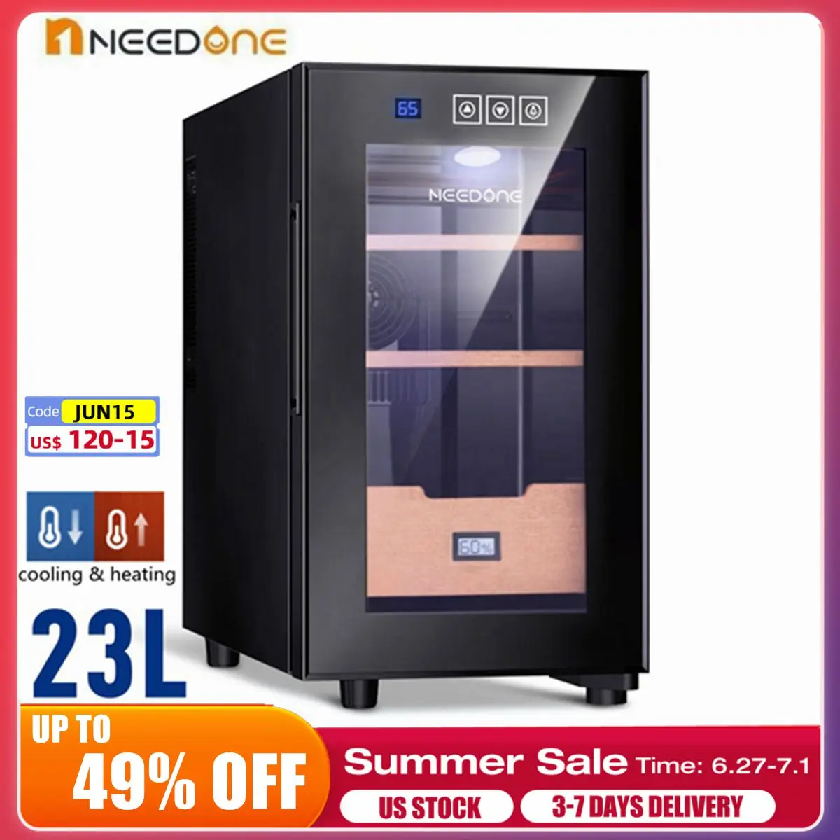 NEEDONE 23L Cigar Humidor Intelligent Control Temperature Humidity Heating Cooling Electric Cooler Humidor Cigar Wine Cabinet
NEEDONE 23L Cigar Humidor Intelligent Control Temperature Humidity Heating Cooling Electric Cooler Humidor Cigar Wine Cabinet