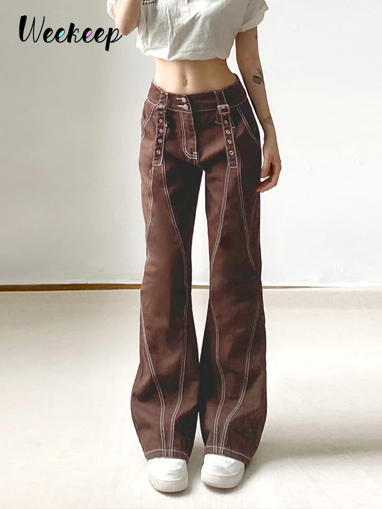 Weekeep Grunge Straight Jeans Button Fly Low Rise Baggy Punk Style Denim Pants Women Vintage Brown Cargo Pants Streetwear Casual
Weekeep Grunge Straight Jeans Button Fly Low Rise Baggy Punk Style Denim Pants Women Vintage Brown Cargo Pants Streetwear Casual