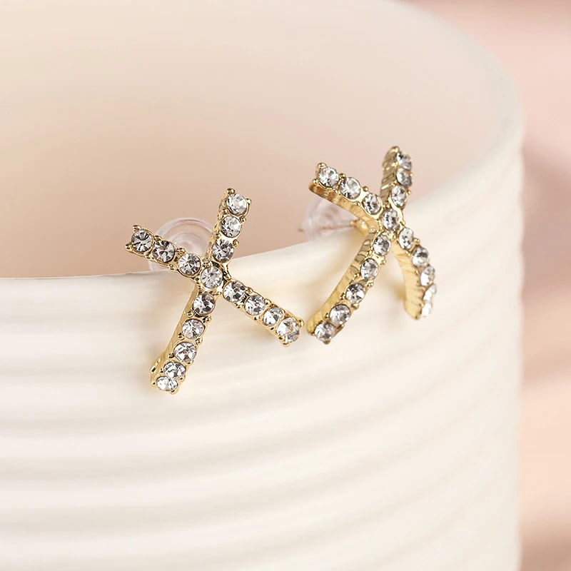 

2022 Trendy Korean Minimalism Cross X Earrings for Lady S925 Inlaid AAA Rhinestones Feminia Women Earring Fashionable Gift