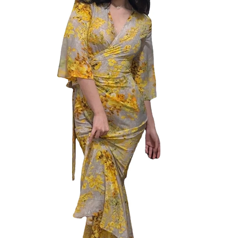 New Women Dress Beach Long French Elegant Vacation Dress Sexy Flower Print Tie-Up One Piece Mermaid Dress Summer Holiday Vestido 
New Women Dress Beach Long French Elegant Vacation Dress Sexy Flower Print Tie-Up One Piece Mermaid Dress Summer Holiday Vestido