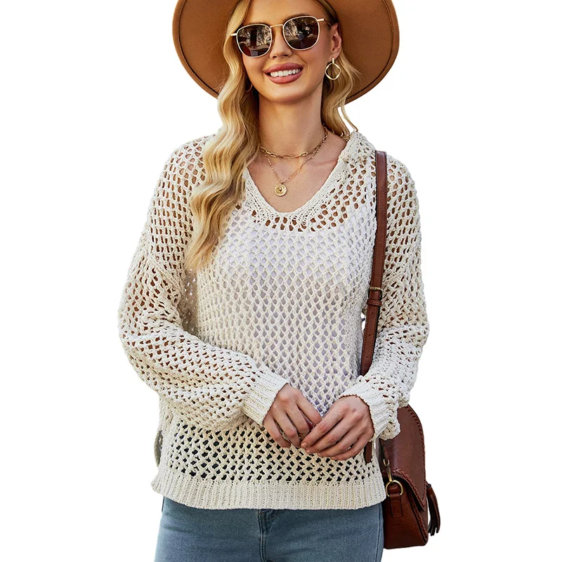 Fashion Loose Knitted Hoodies Openwork 2023 Euro American Solid Color Casual Hooded Pullover Sweater Women Blouse Top-Selling
Fashion Loose Knitted Hoodies Openwork 2023 Euro American Solid Color Casual Hooded Pullover Sweater Women Blouse Top-Selling