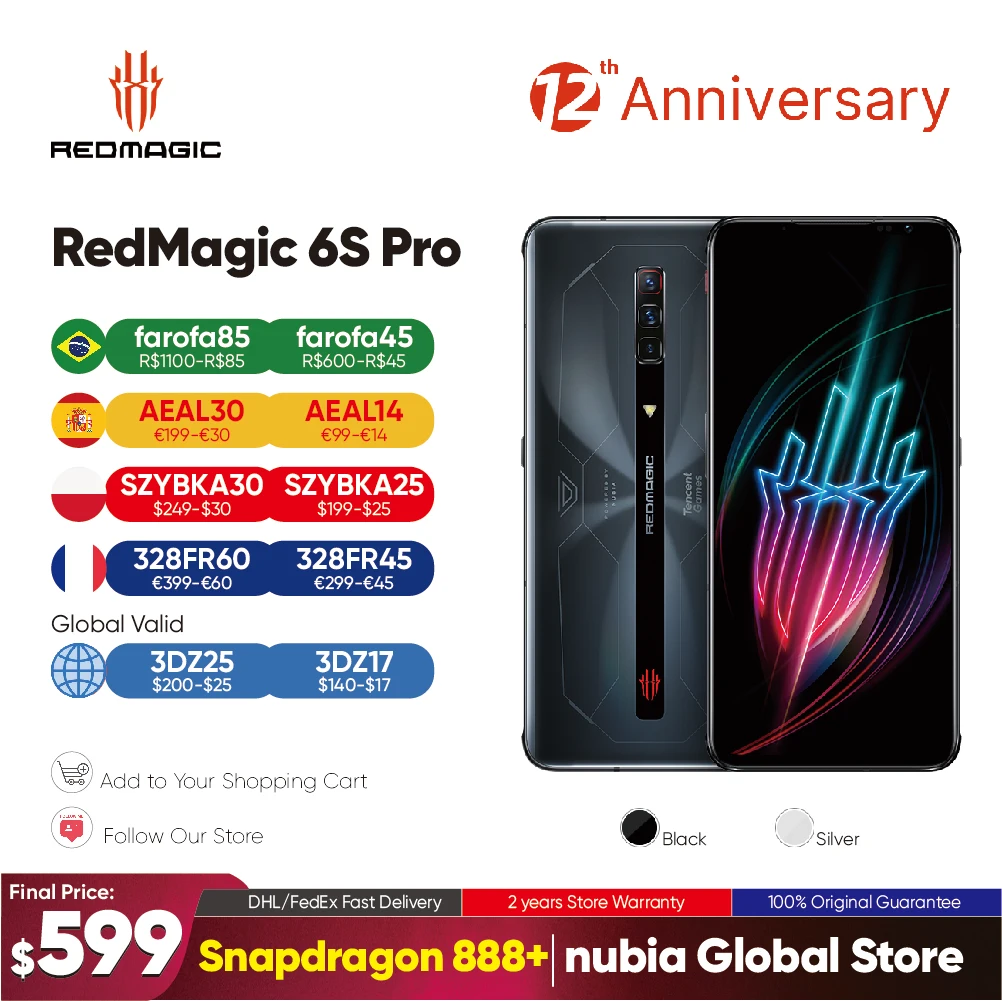 2021 New Global Version Nubia Red Magic 6S Pro Gaming Smartphone Snapdragon 888+ mobile phone 6.8'' 165Hz AMOLED
2021 New Global Version Nubia Red Magic 6S Pro Gaming Smartphone Snapdragon 888+ mobile phone 6.8'' 165Hz AMOLED