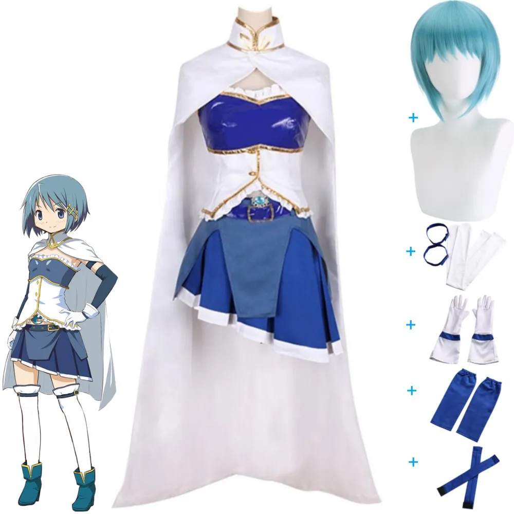 

Костюм для косплея из аниме Puella Magi Madoka Magica Girl Miki Sayaka Plus, парик, голубая боевая униформа, сексуальная женская юбка