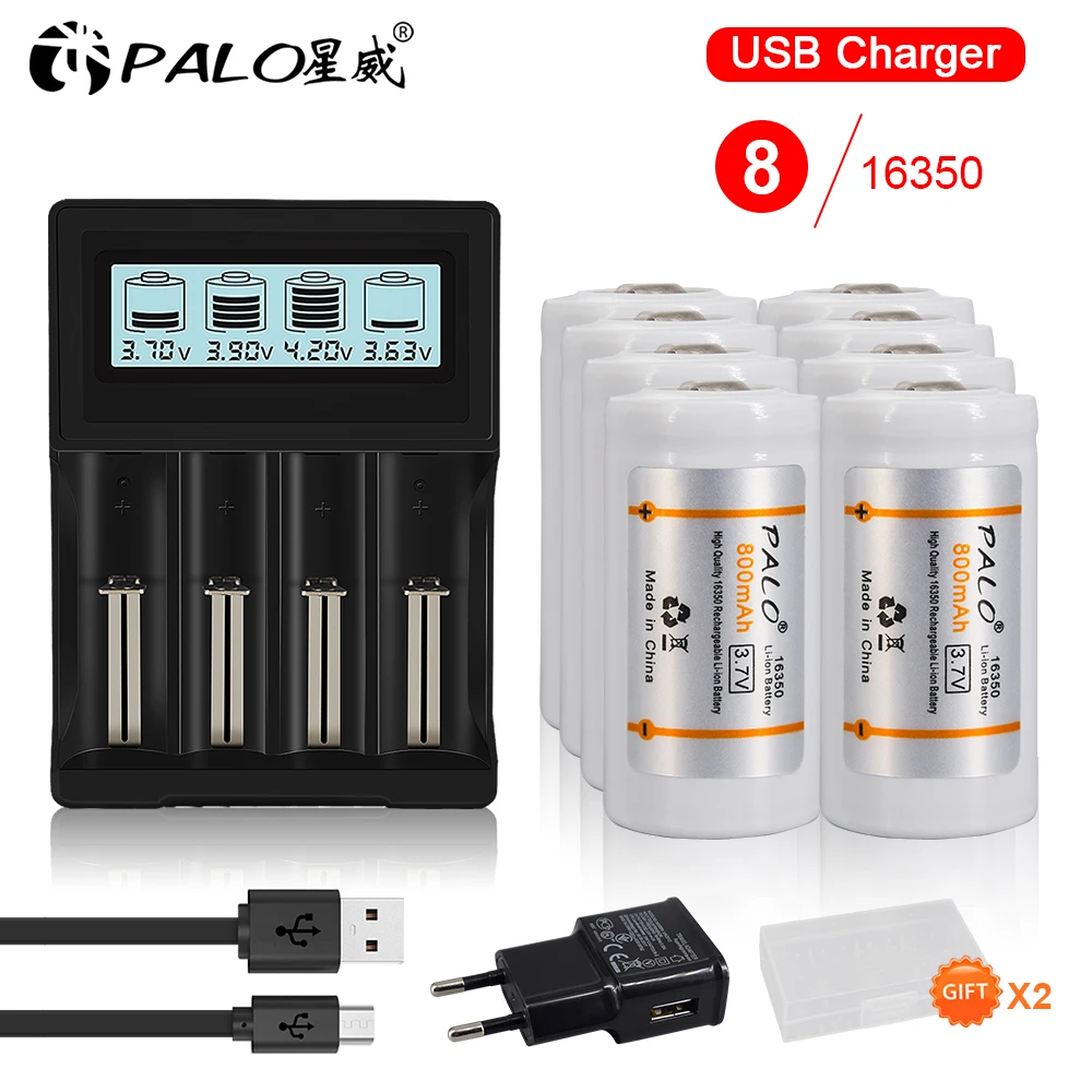 PALO 3.7V CR123A Li-ion Battery 800mAh RCR 123 16340 16350 Rechargeable Lithium Batteries For Arlo Security Camera L70 Flashligh
PALO 3.7V CR123A Li-ion Battery 800mAh RCR 123 16340 16350 Rechargeable Lithium Batteries For Arlo Security Camera L70 Flashligh