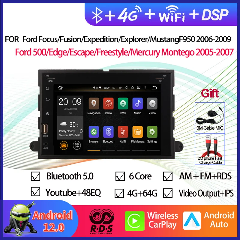 Android 12 Car GPS Navigation Multimedia DVD Player For Ford Fusion/Explorer/F150/Edge/Expedition 2006-2009 Auto Radio Stereo
Android 12 Car GPS Navigation Multimedia DVD Player For Ford Fusion/Explorer/F150/Edge/Expedition 2006-2009 Auto Radio Stereo