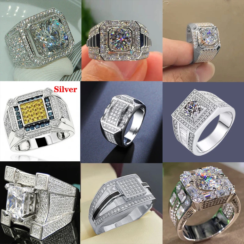 

Milangirl White Zircon Full Crystal Rings For Women Men Hip Hop Engagement Ring Jewelry Size 5-12