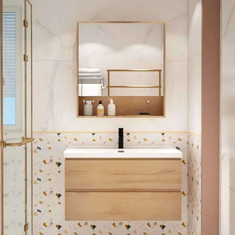 

Wooden Luxury Bathroom Cabinet Modern Narrow Wall Mounted Space Saving Bathroom Vanity Storage Mirror Mueble Lavabo Furniture