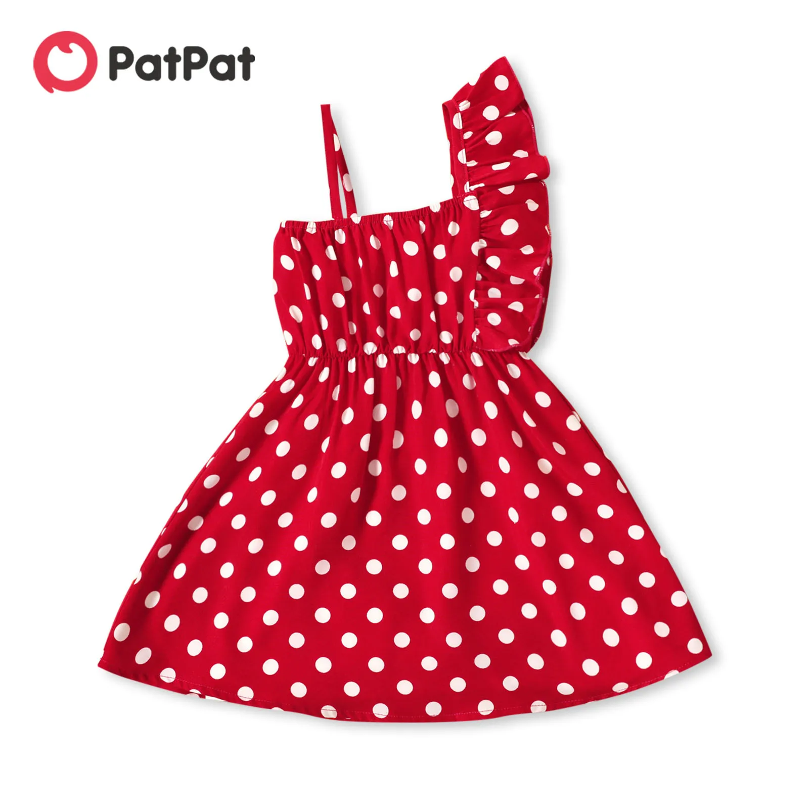 

PatPat Toddler Girl Polka dots One Shoulder Ruffle Cami Dress