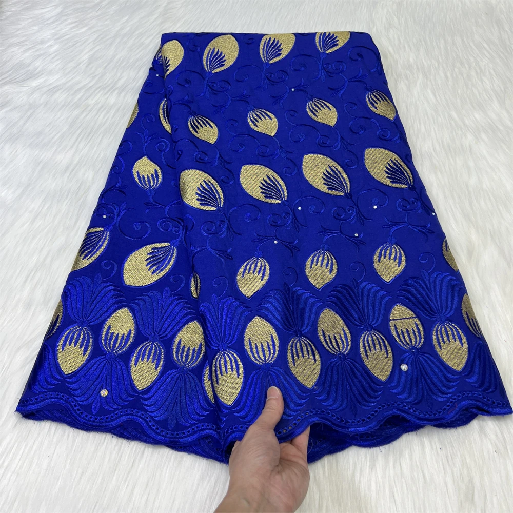 

5 ярдов, синяя швейцарская вуаль, кружевная ткань, вышивка из тяжелых камней, африканский 100% хлопок, популярный Дубайский стиль, для шитья, тканевый материал