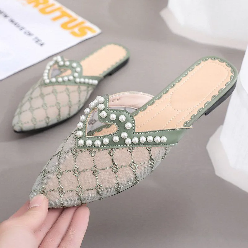 Luxury Elegant Mesh Breathable Flat Bottom Summer Muller Shoes All-match Pearl Pointed Toe Toe Non-slip Sandals Party Slippers
Luxury Elegant Mesh Breathable Flat Bottom Summer Muller Shoes All-match Pearl Pointed Toe Toe Non-slip Sandals Party Slippers