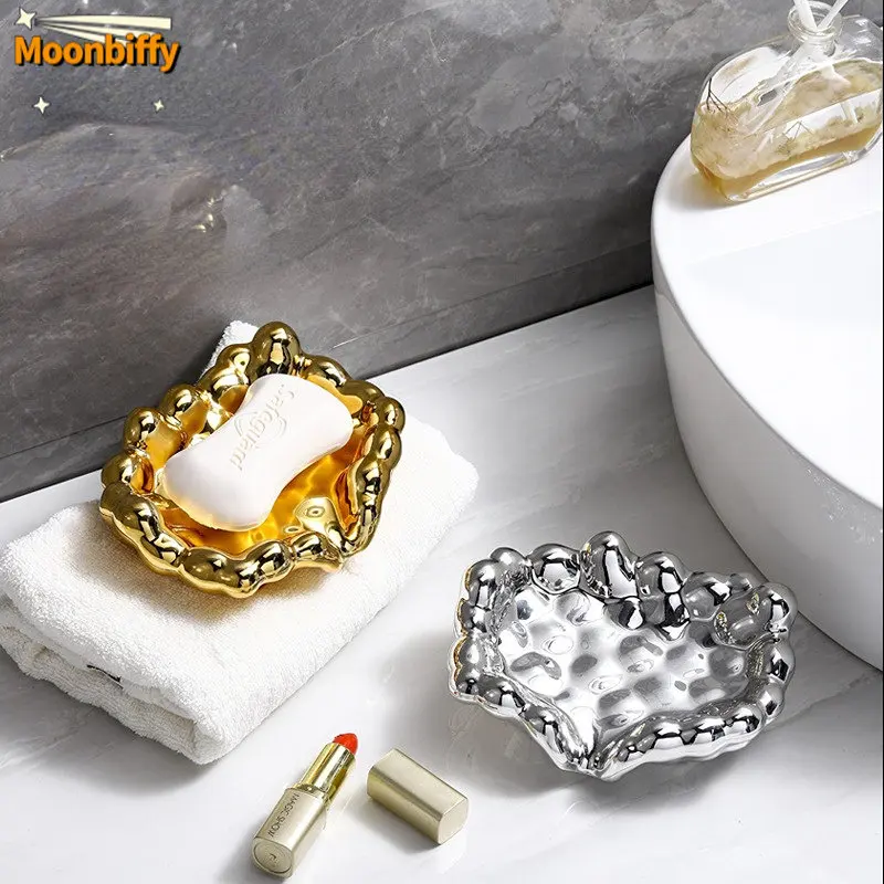 

Soap Holder Quick Drain White/Golden/Silver Color Soap Dish Washbasin Countertop Storage Tray Washroom Accessories мыльница