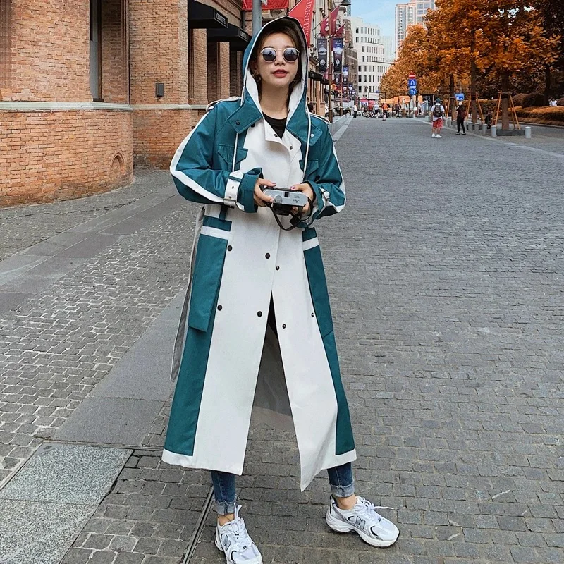 Women's COAT Windbreaker Long Spring Autumn Hooded Korean Loose Big Size Ladies Cloak Casual Splicing Fashion Trench Female
Women's COAT Windbreaker Long Spring Autumn Hooded Korean Loose Big Size Ladies Cloak Casual Splicing Fashion Trench Female