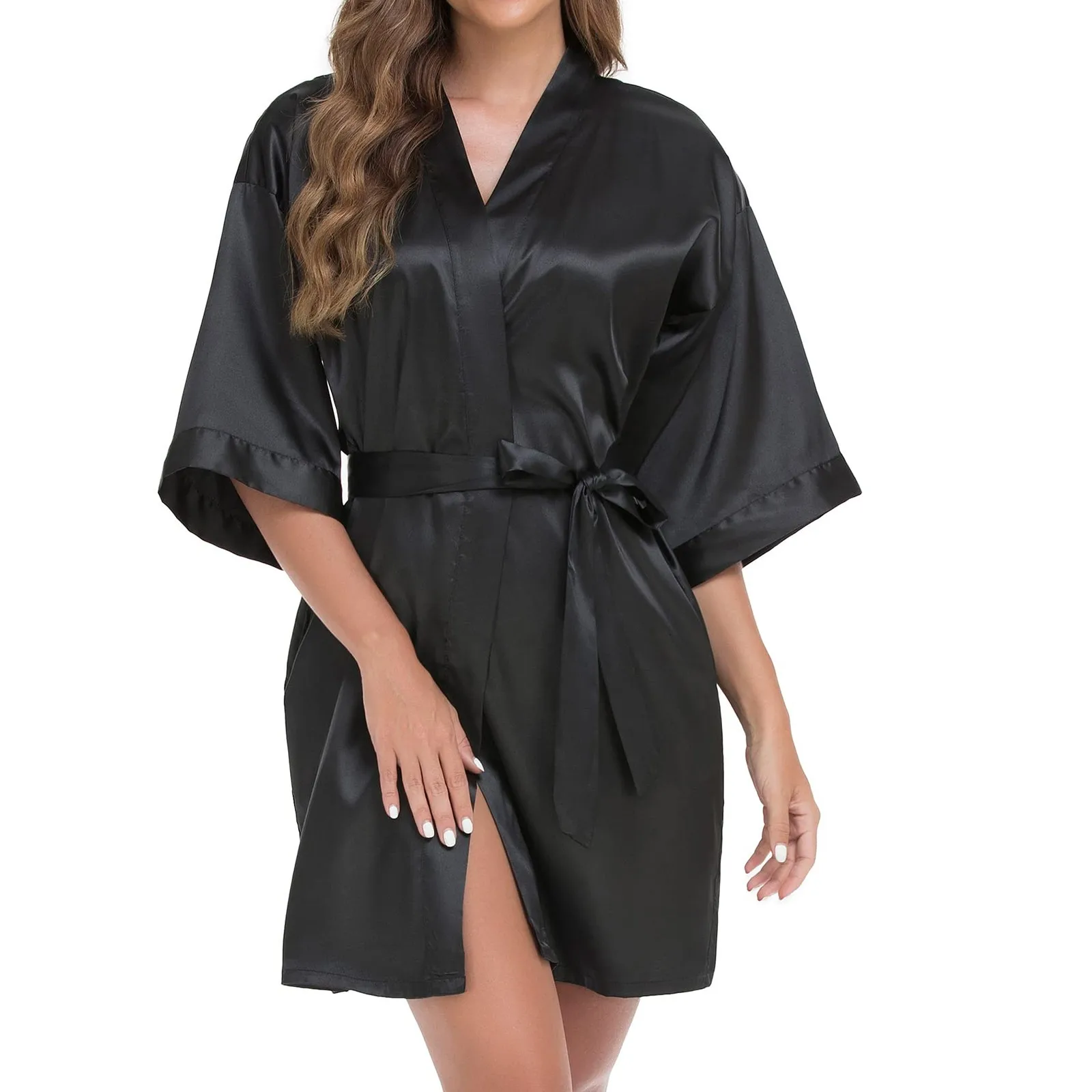 Women's Short Kimono Robe Silky Satin Bathrobe Fashion Sexy Solid Lace Casual Sleepwear V Neck Nightdress Hot Sale Quarter 
Women's Short Kimono Robe Silky Satin Bathrobe Fashion Sexy Solid Lace Casual Sleepwear V Neck Nightdress Hot Sale Quarter