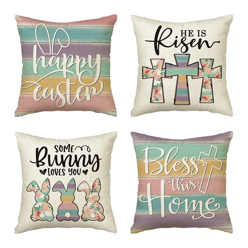 Happy Easter Throw Pillow Covers,18 X 18 Inch Cross Bunny Bless Our Home Cushion Case Decoration For Sofa Couch Set Of 4
Happy Easter Throw Pillow Covers,18 X 18 Inch Cross Bunny Bless Our Home Cushion Case Decoration For Sofa Couch Set Of 4