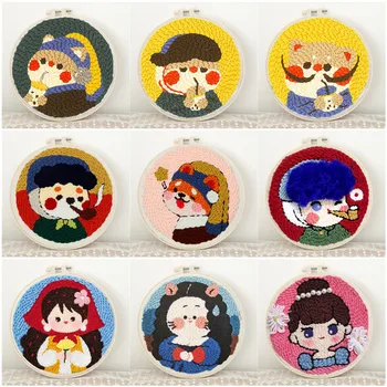 Cartoon Cross Stitch Embroidery Kit Oil Painting Craft Art Hobby Punch Needle Cross-stitch Set With Adjustable Punch Home Decor