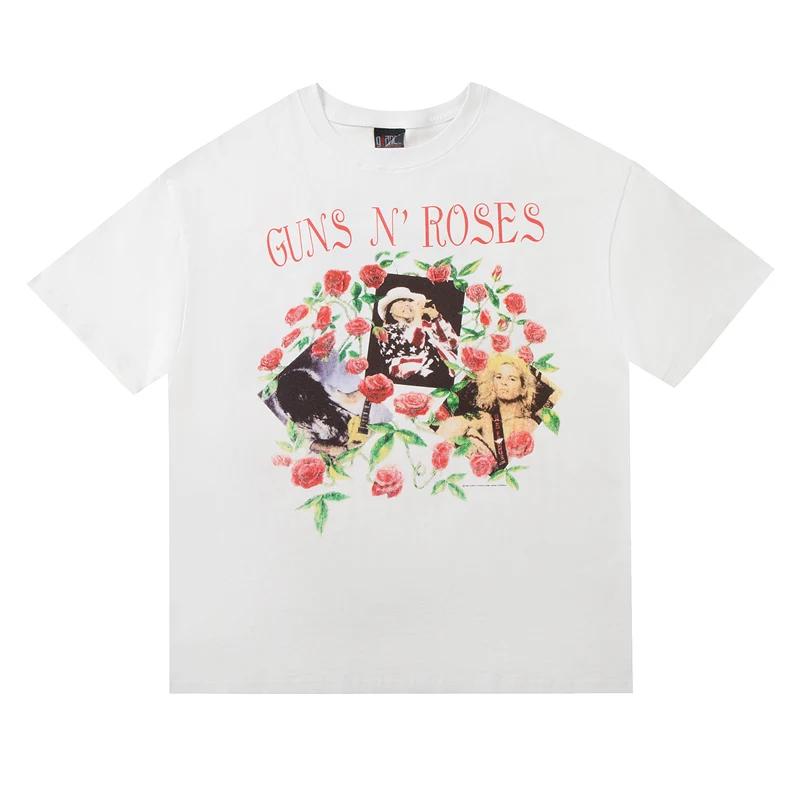 Футболка Rebel drift для мужчин и женщин, модная брендовая винтажная свободная футболка, с принтом в виде белой розы, на лето