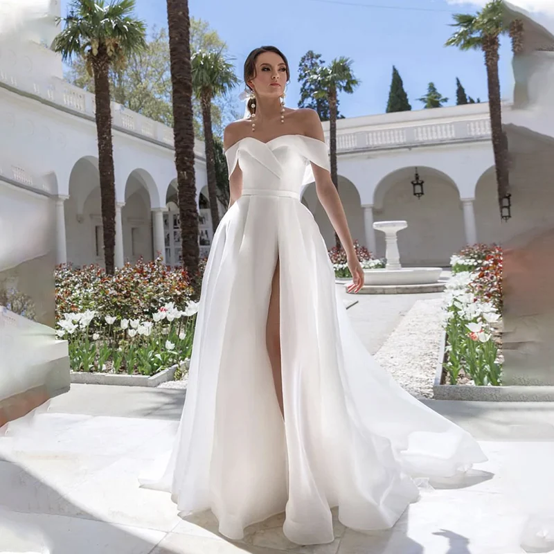 Classic Sweetheart A-Line Wedding Dresses High Slit Off The Shoulder Backless Tulle Bridal Gowns Vestido De Novia
Classic Sweetheart A-Line Wedding Dresses High Slit Off The Shoulder Backless Tulle Bridal Gowns Vestido De Novia