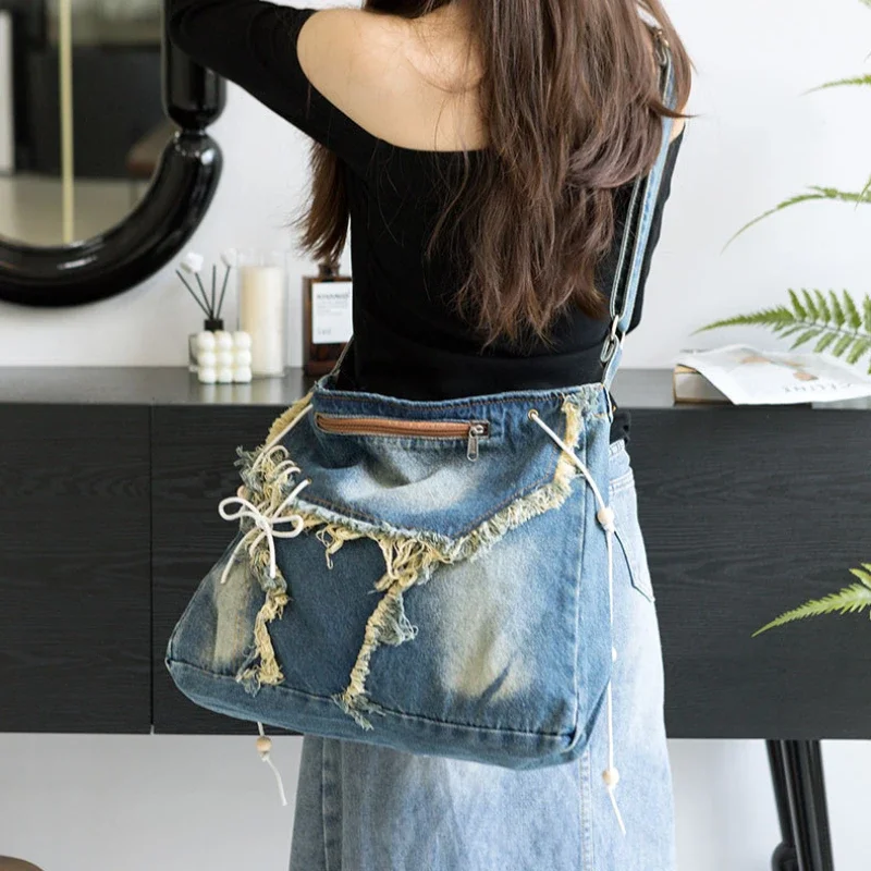 Washed Denim Jeans Casual Totes for Women Shoulder Bags Soft Student Large Capacity Vintage Shopping Bag Female Handbags Purse 
Washed Denim Jeans Casual Totes for Women Shoulder Bags Soft Student Large Capacity Vintage Shopping Bag Female Handbags Purse