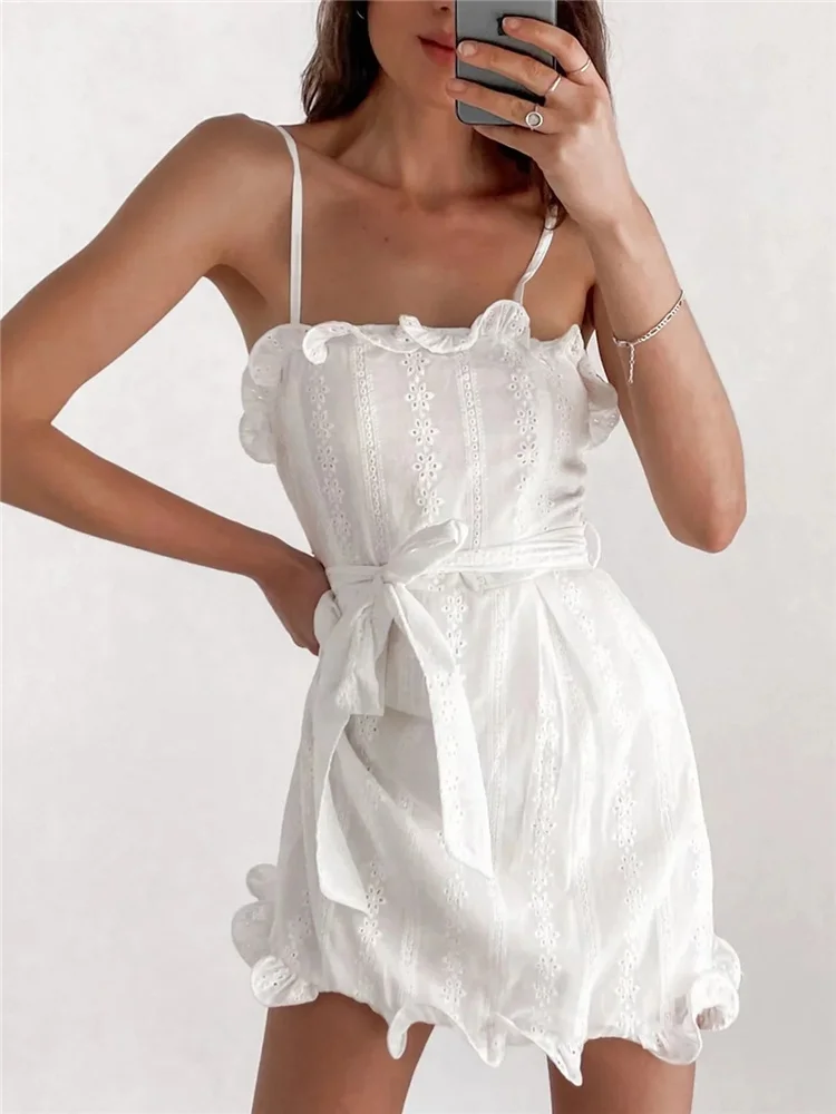 Woman Elegant White Slim Cotton Sling Dress 2022 Summer Chic Female Soft Ruffles Short Dresses Girls Sweet Solid Mini Dress
Woman Elegant White Slim Cotton Sling Dress 2022 Summer Chic Female Soft Ruffles Short Dresses Girls Sweet Solid Mini Dress
