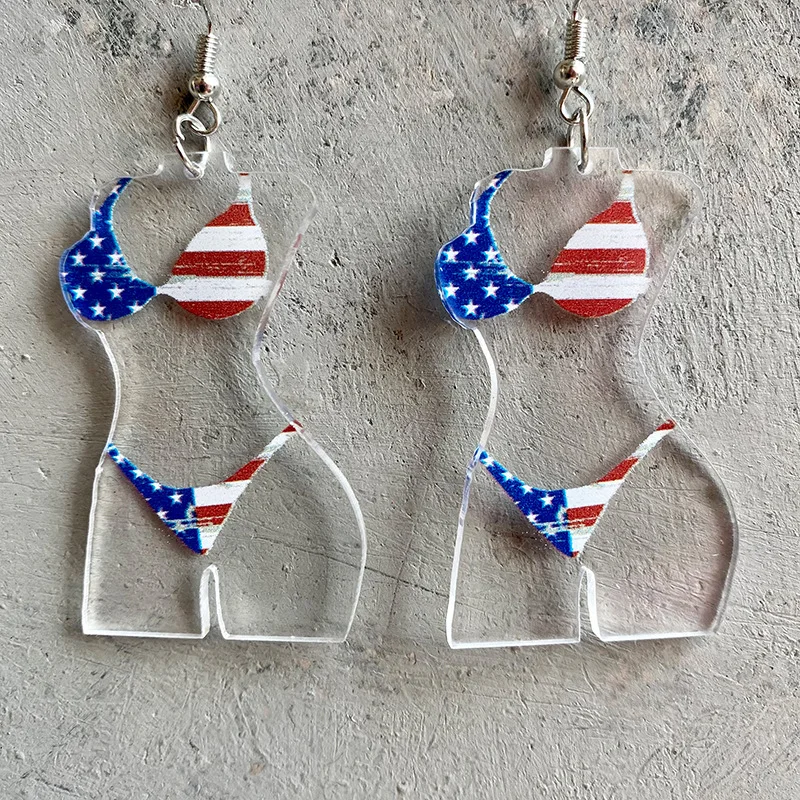 

US National Day Acrylic Earrings Fun Flag Sunflower Texas Print Sexy Female Body Earrings For Women Independence Day Jewelry