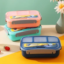 1pc 1000ML 4 Grids Lunch Box With Tableware,Multifunction Microwavable Hermetic Bento Box For Students Adults School Office