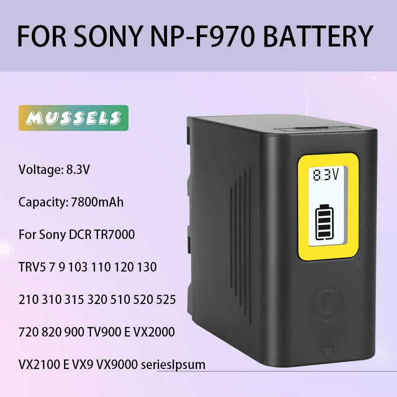 7800mAh USB output NP-F970 NP-F960 F960 F970 battery with LCD smart display for Sony F960 F550 F570 F750 F750 F770
7800mAh USB output NP-F970 NP-F960 F960 F970 battery with LCD smart display for Sony F960 F550 F570 F750 F750 F770