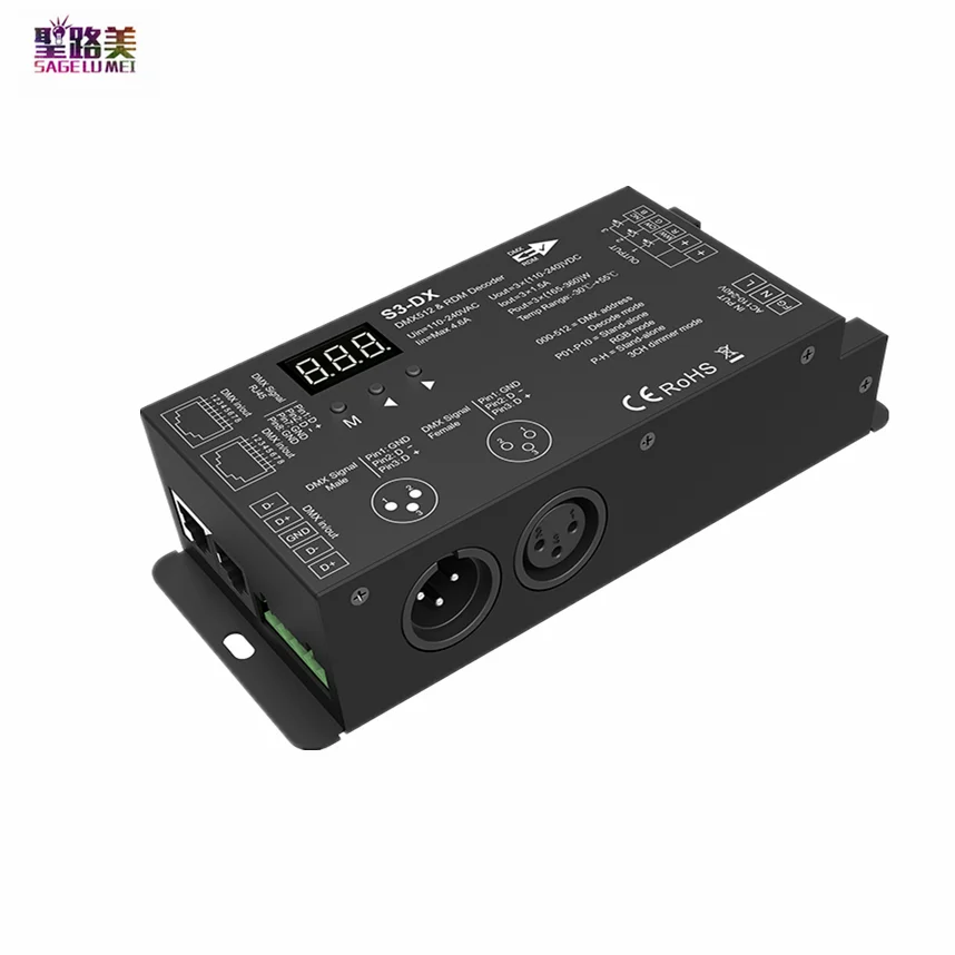 

S3-DX 3 Channel High Voltage 110V -220V AC LED Strip DMX Decoder with RF 3CH RDM Controller XLR3 and RJ45 For AC RGB LED Tape