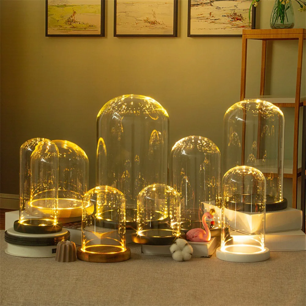 Tabletop Display Glass Dome Cloche Cover Decor Dry Flower Ornaments Handmade Craft Bell Jar Wood Color Base with Feet LED Light
Tabletop Display Glass Dome Cloche Cover Decor Dry Flower Ornaments Handmade Craft Bell Jar Wood Color Base with Feet LED Light