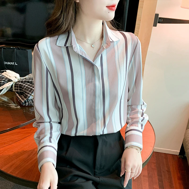 Striped Shirt Women's Design 2022 Spring Korean Style Chiffon Shirt Retro All-Matching Long Sleeve Top Loose Shirt
Striped Shirt Women's Design 2022 Spring Korean Style Chiffon Shirt Retro All-Matching Long Sleeve Top Loose Shirt