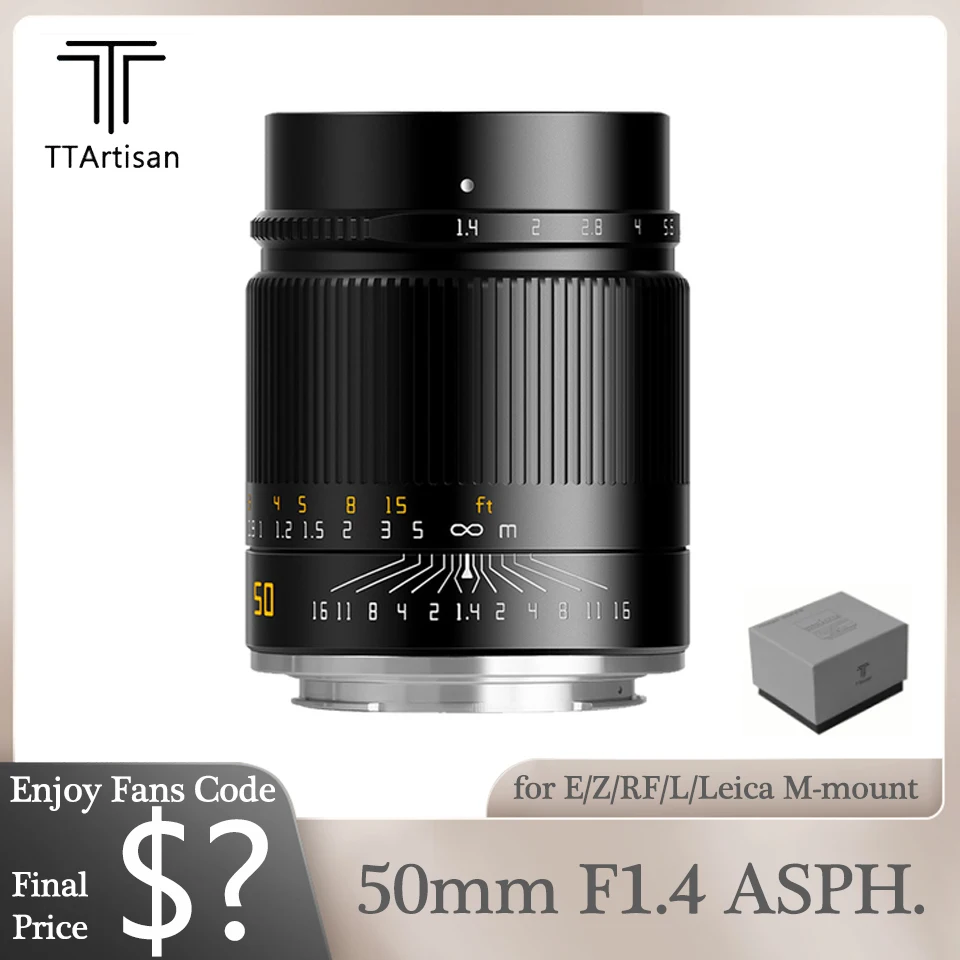 TTArtisan 50mm F1.4 ASPH Full Frame Large Aperture Portrait Manual Focus Fixed Lens for Nikon Z Canon RF Sony E Leica M L-Mount
TTArtisan 50mm F1.4 ASPH Full Frame Large Aperture Portrait Manual Focus Fixed Lens for Nikon Z Canon RF Sony E Leica M L-Mount