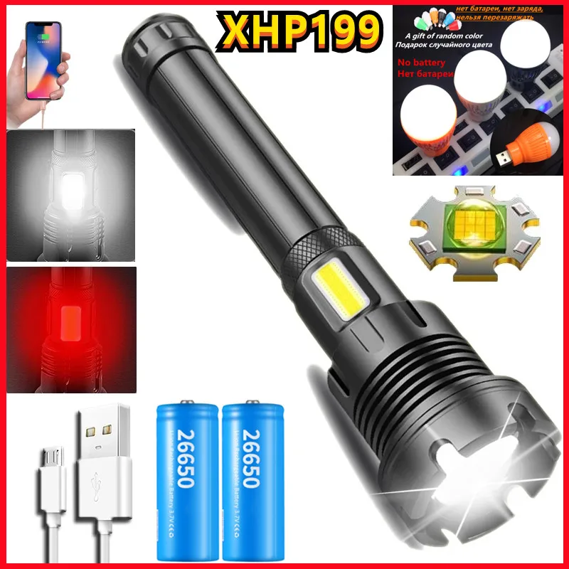 2022 Powerful XHP199 16Core Led Flashlight Powerbank Torch Usb Rechargeable 26650 Battery Zoomable Aluminum Lantern for Camp
2022 Powerful XHP199 16Core Led Flashlight Powerbank Torch Usb Rechargeable 26650 Battery Zoomable Aluminum Lantern for Camp