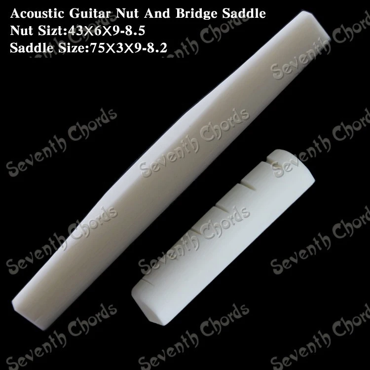 A Set Bone 43mm Nut and 75mm Bridge Saddle for Acoustic Guitar (Nut Size 43x6x9mm-8.5 / Bridge Size 75x3x9-8.2mm)
A Set Bone 43mm Nut and 75mm Bridge Saddle for Acoustic Guitar (Nut Size 43x6x9mm-8.5 / Bridge Size 75x3x9-8.2mm)