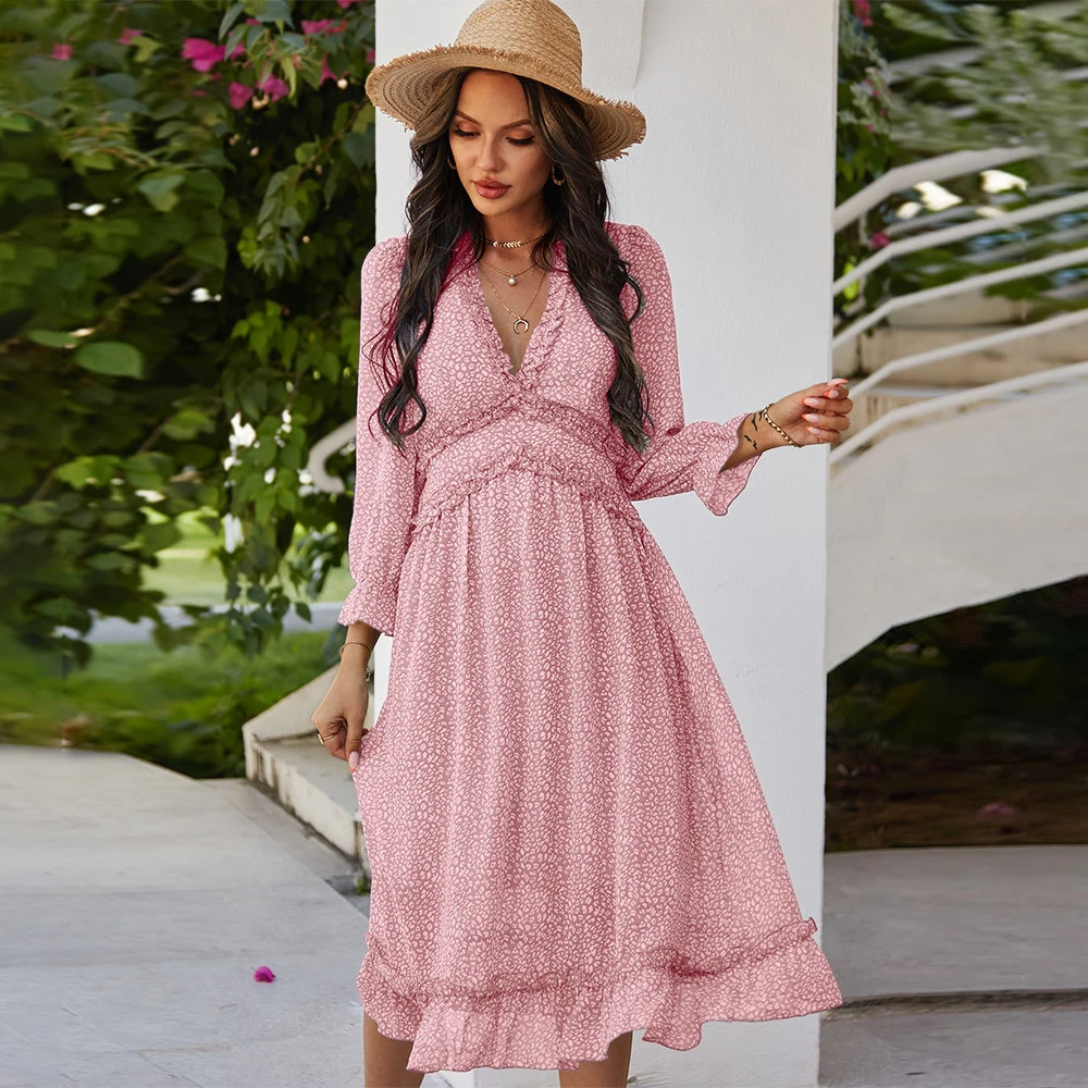 Women's Dresses Spring Summer 2021 Sexy V Neck Floral Print Boho Beach Dress Casual Ruffle Long Sleeve A Line Midi Sundress Robe
Women's Dresses Spring Summer 2021 Sexy V Neck Floral Print Boho Beach Dress Casual Ruffle Long Sleeve A Line Midi Sundress Robe