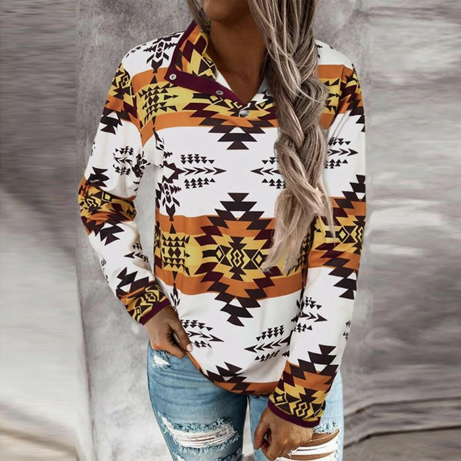 Длинная модная женская блузка с воротником-стойкой и принтом, пуловер, свитшот с рукавами, женская блузка 
Длинная модная женская блузка с воротником-стойкой и принтом, пуловер, свитшот с рукавами, женская блузка