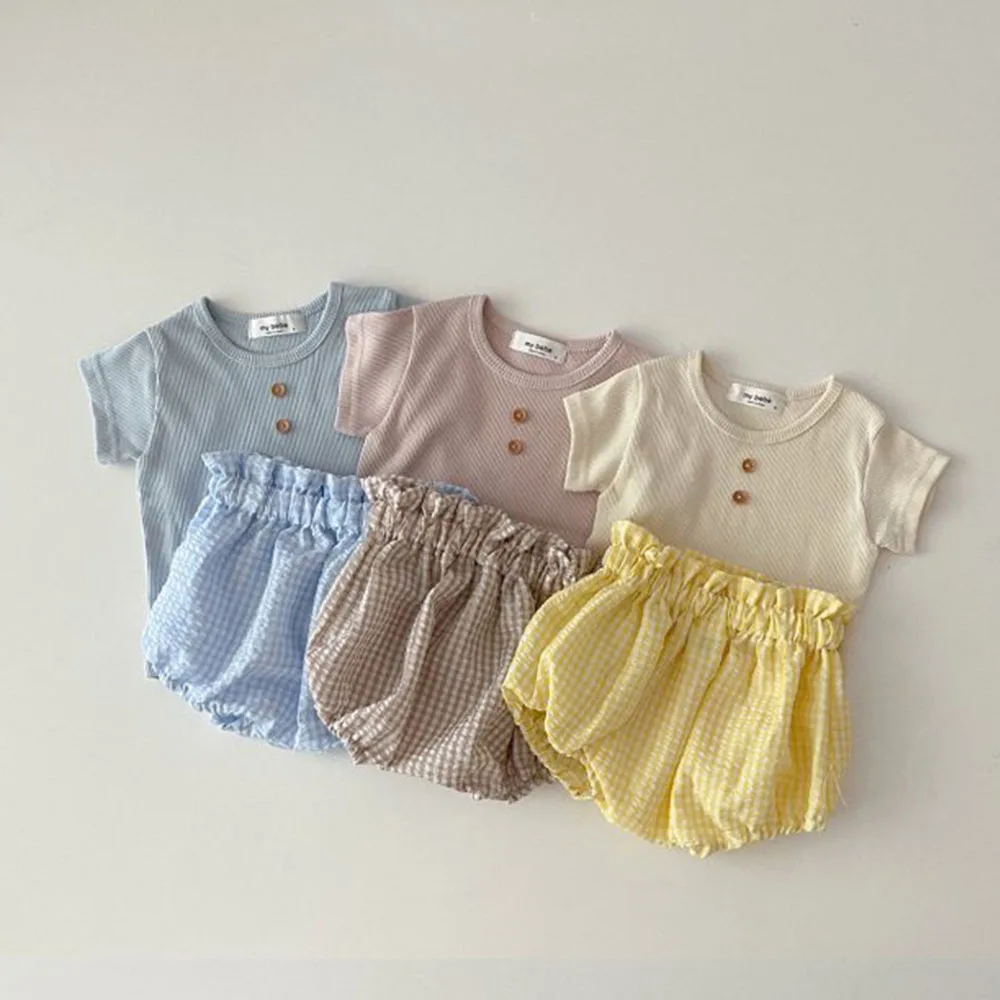 Newborn Baby Korean Clothes Set Infant Girl Solid Ribbed T Shirt + Plaid Shorts Suit Kids Summer Clothes for 0-2 Y Baby Clothes
Newborn Baby Korean Clothes Set Infant Girl Solid Ribbed T Shirt + Plaid Shorts Suit Kids Summer Clothes for 0-2 Y Baby Clothes