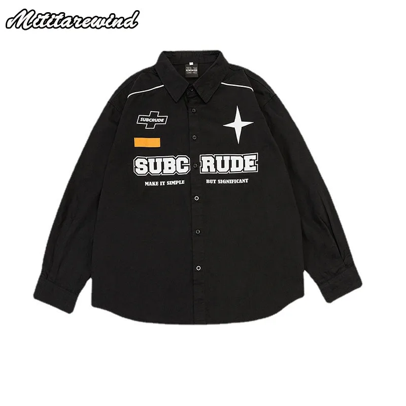 Japanese Street Vintage Letter Print Long Sleeve Cargo Men's Shirts Retro Couple Loose Casual Tops Hip Hop Oversize Clothing
Japanese Street Vintage Letter Print Long Sleeve Cargo Men's Shirts Retro Couple Loose Casual Tops Hip Hop Oversize Clothing